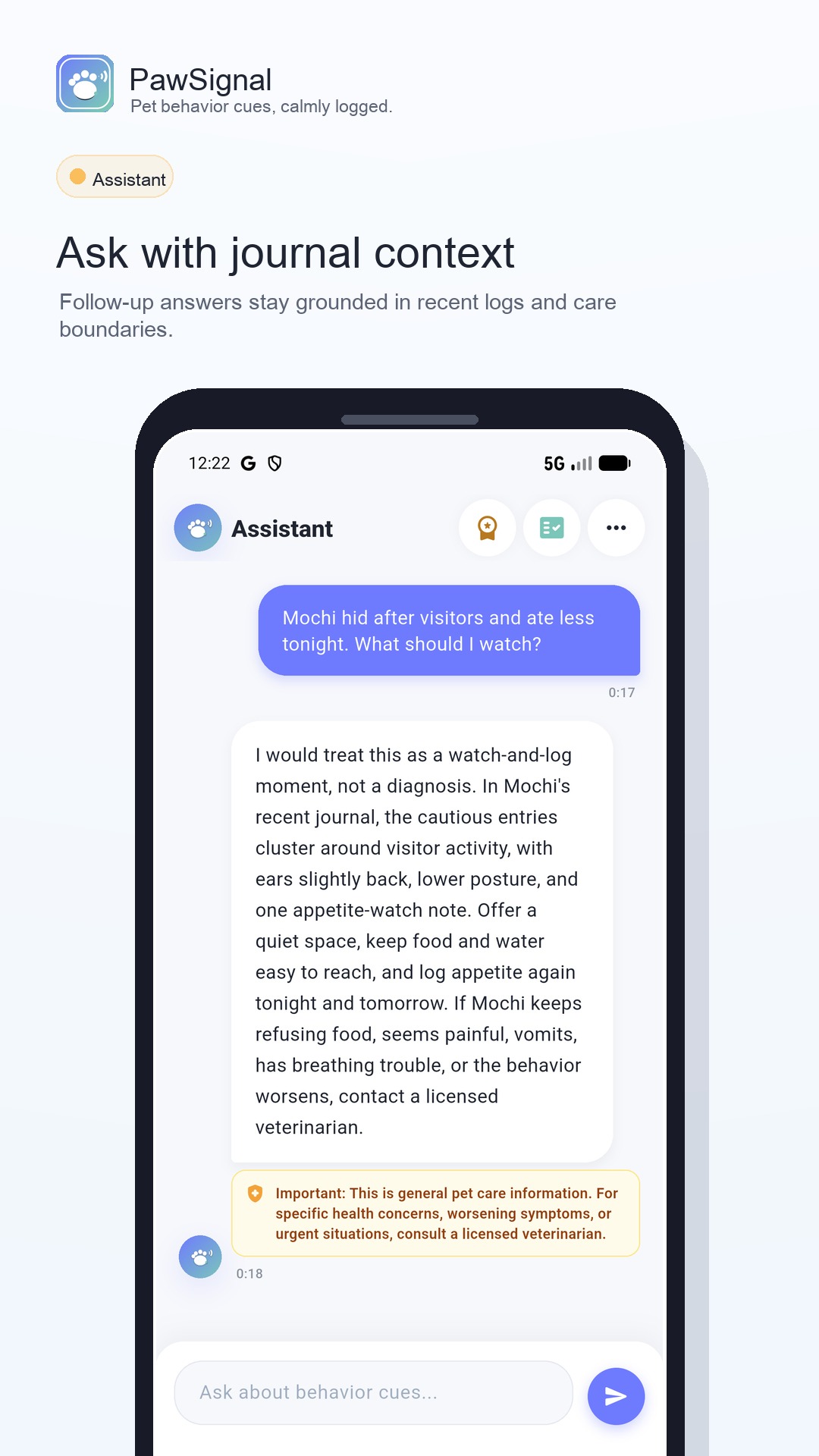 PawSignal app screen