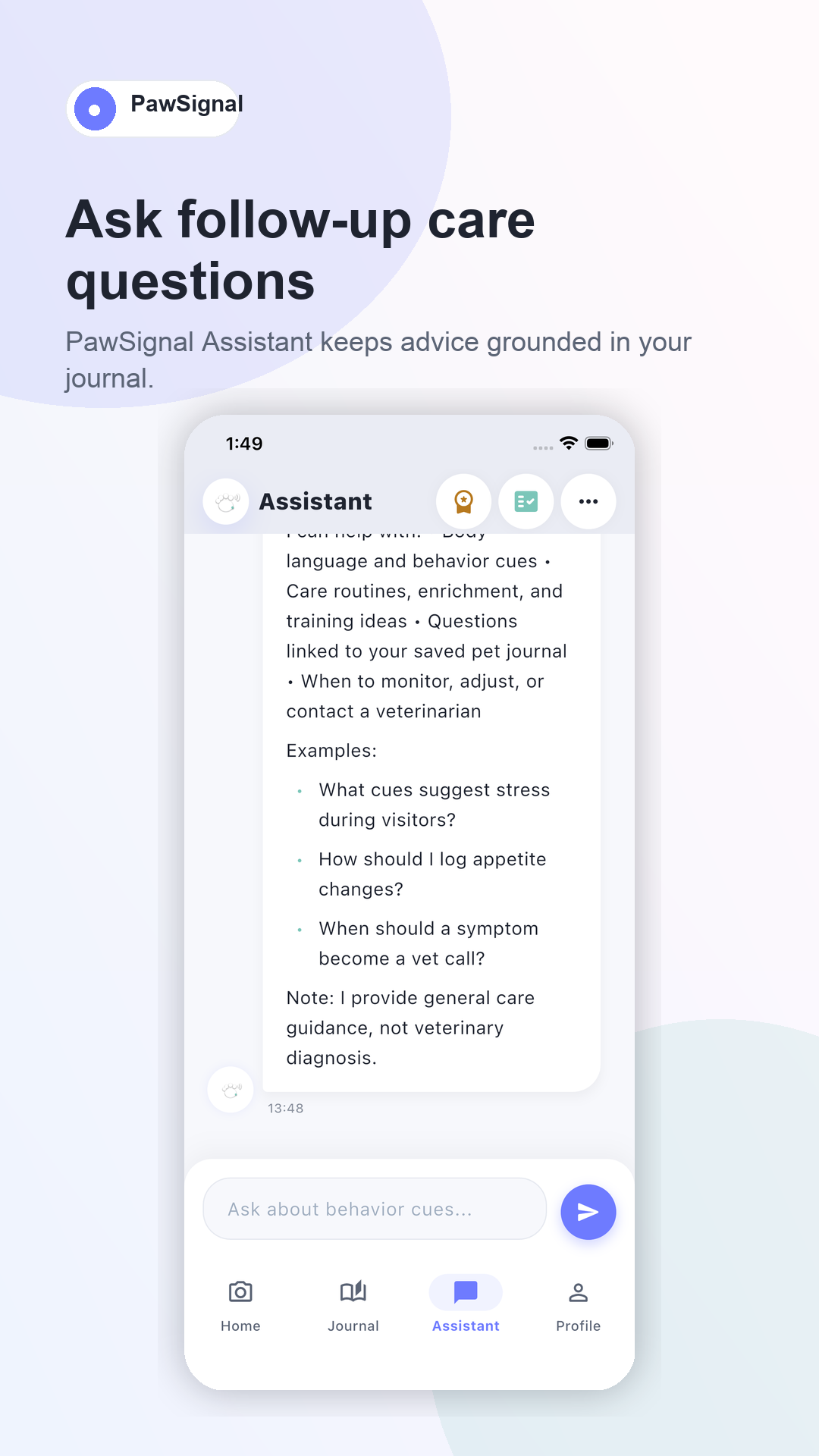 PawSignal app screen
